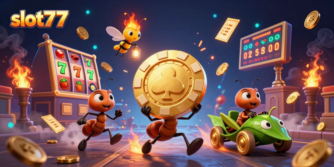 Witness slot777's adventurous ants and their heist for golden chips amid dynamic slot elements and excitement.