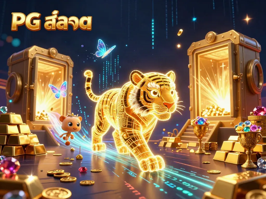 Experience high-stakes action in PG สล็อต as the golden tiger prowls through a dazzling casino landscape.