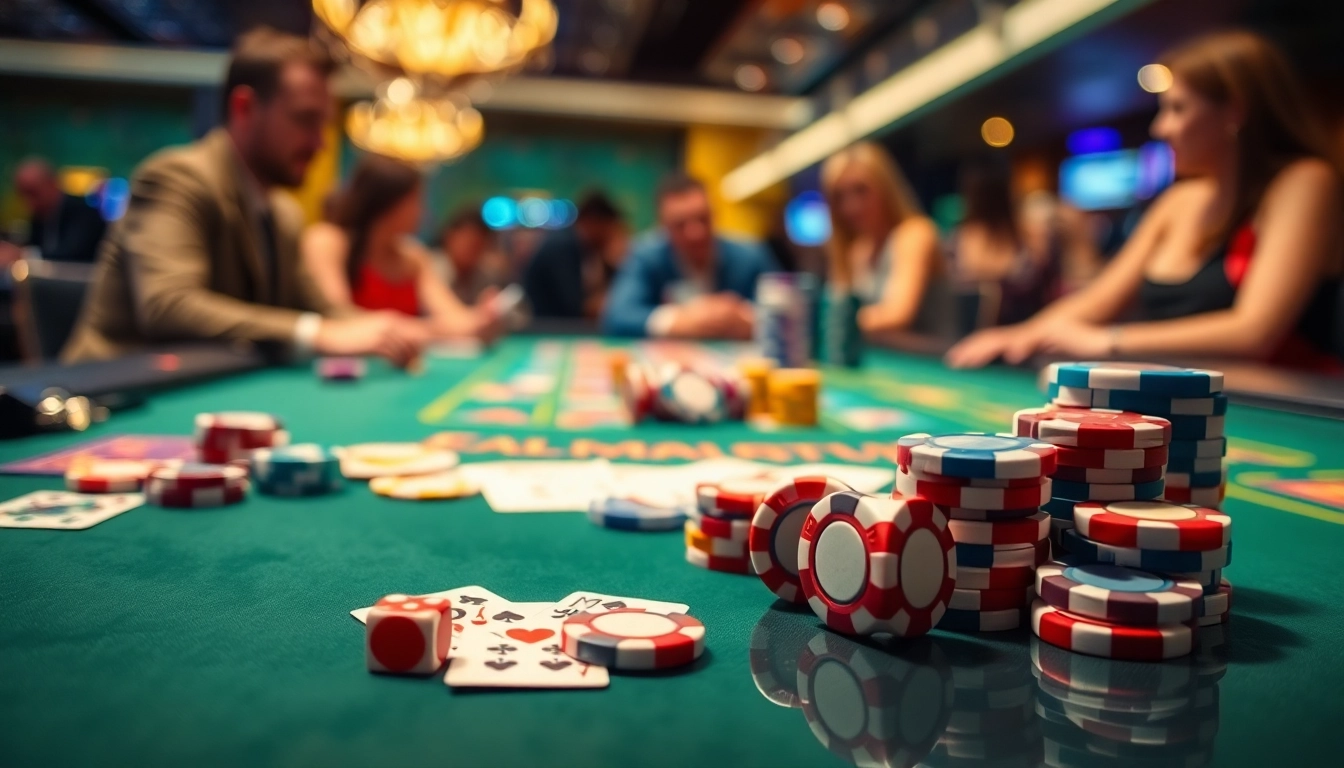 Experience thrilling gameplay at e2bet casino with vibrant chips and cards on a gaming table.