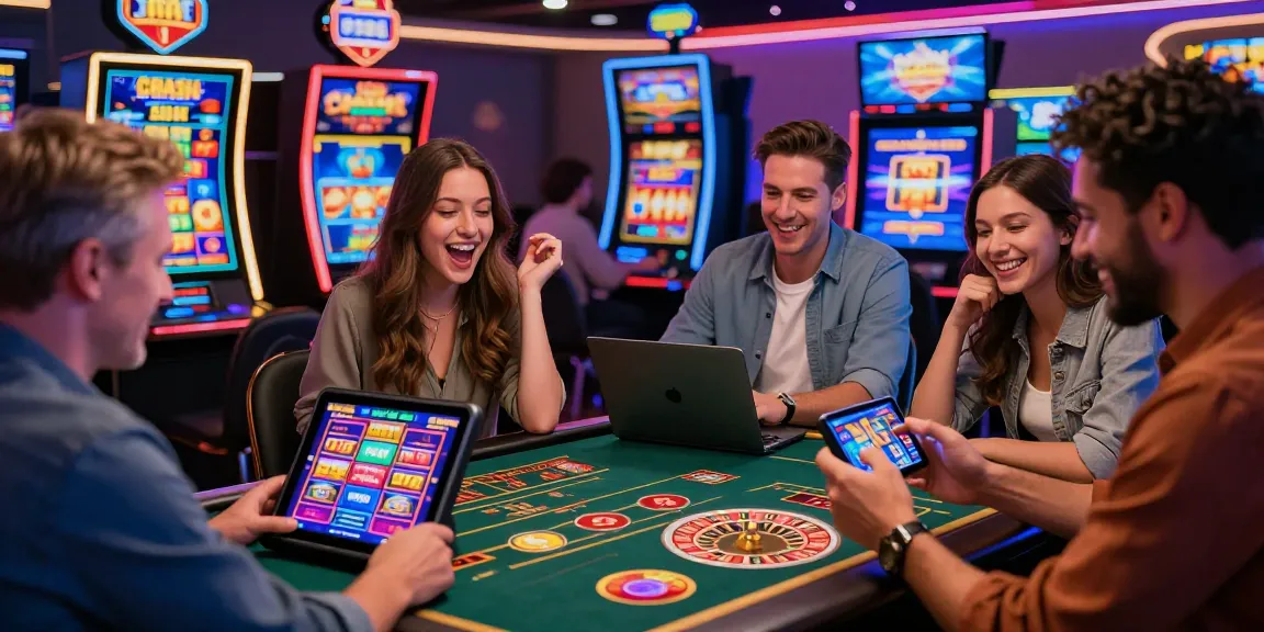 Dynamic scene showing players enjoying new online casino sites in a vibrant atmosphere, highlighting modern gaming excitement.