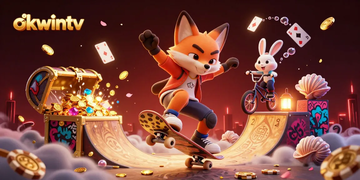 Experience the excitement of okwintv with a vibrant 3D illustration showcasing engaging casino gaming action.