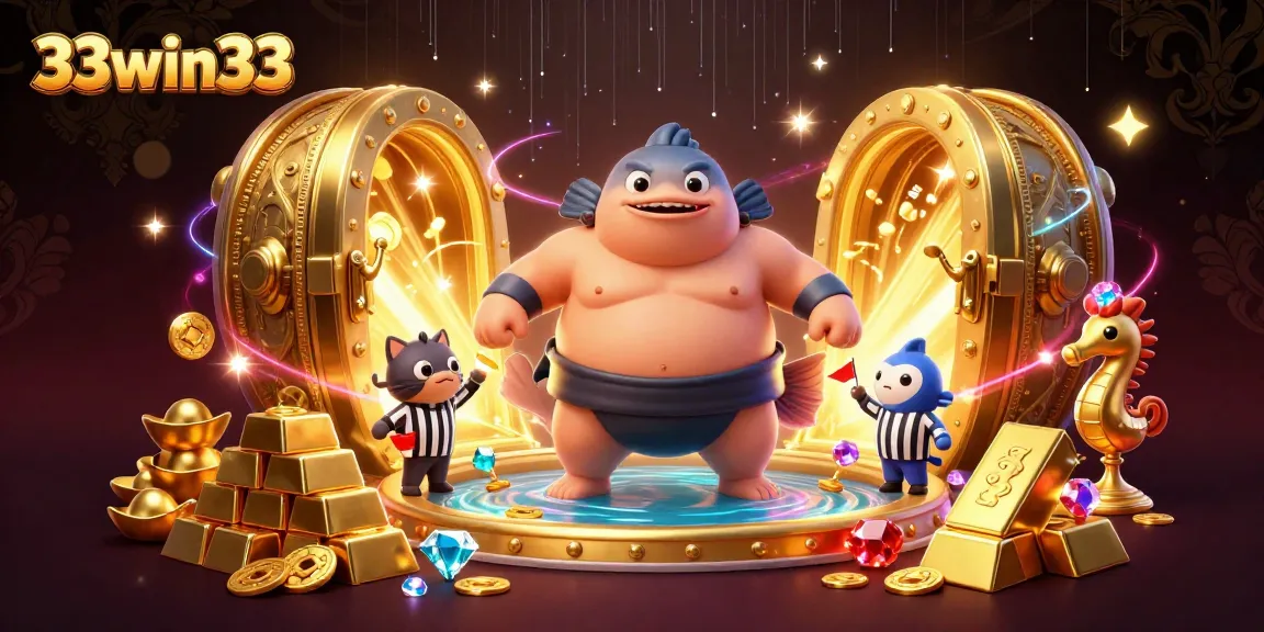 Experience the thrill of 33win33 with a vibrant underwater casino scene featuring playful characters and treasure elements.