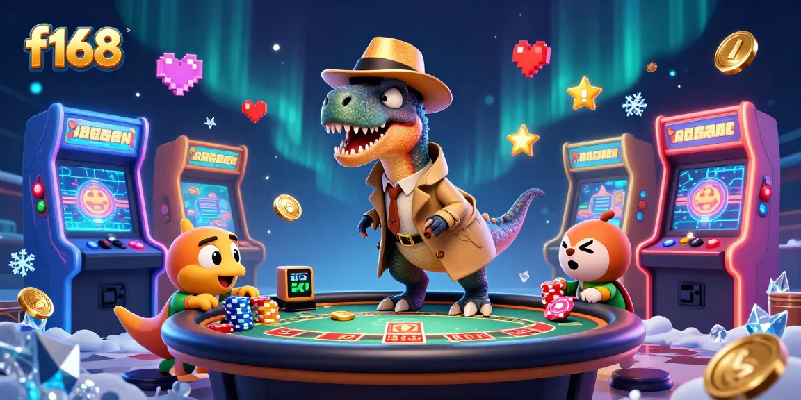 Experience the excitement at f168 with a velociraptor card counter and stegosaurus pit boss in a thrilling casino scene.