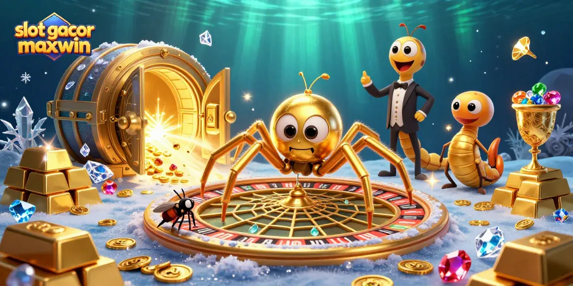 Jelajahi slot gacor maxwin dengan ilustrasi menarik dari permainan dan harta karun.