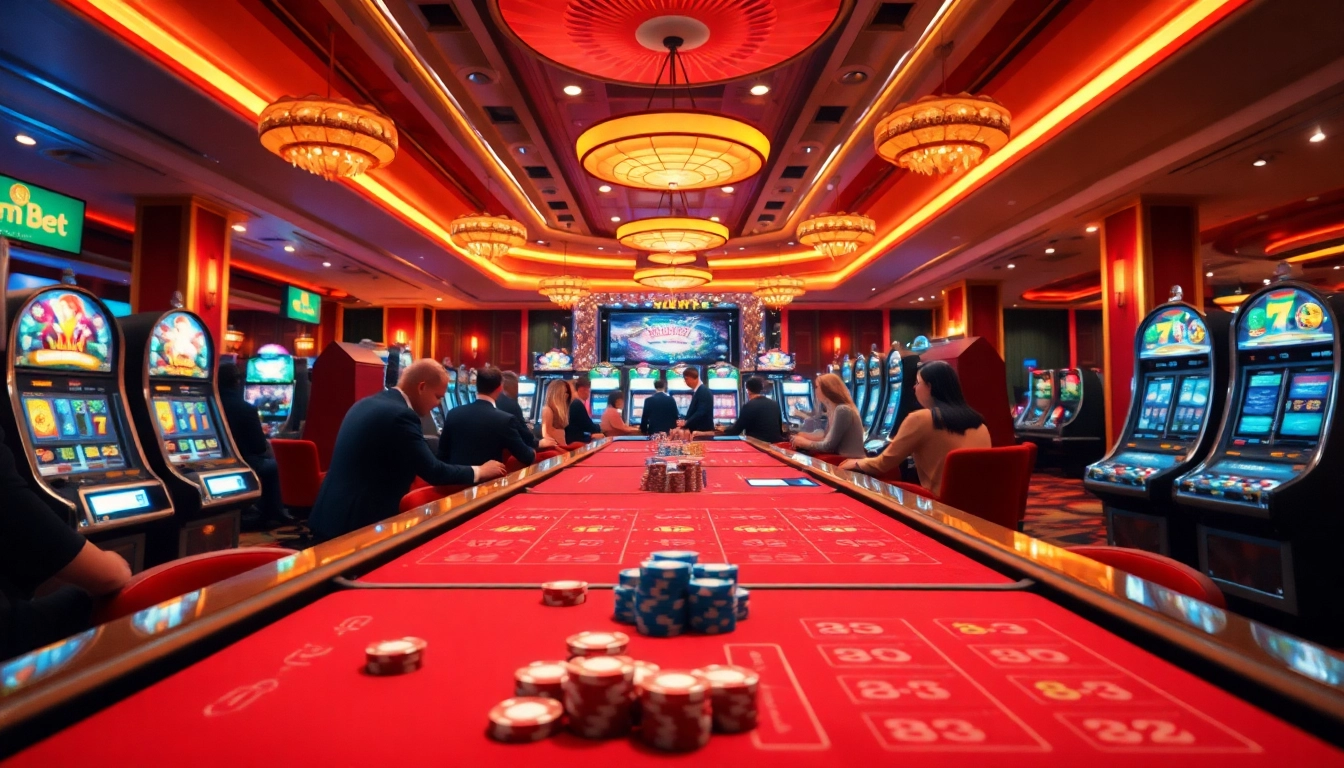 Engaging scene at GemBet Betting Site highlighting vibrant casino tables and lively players.