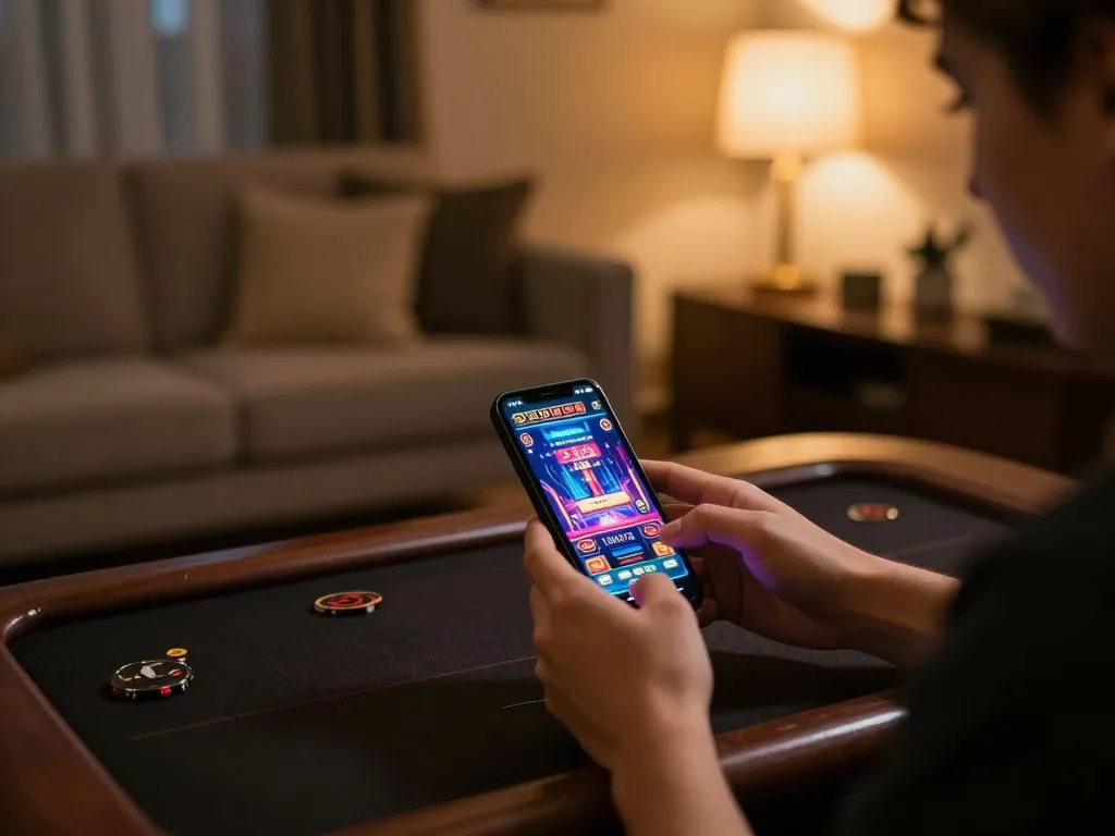 Experience thrilling gameplay with link gg88 as you enjoy mobile casino gaming in a cozy home.