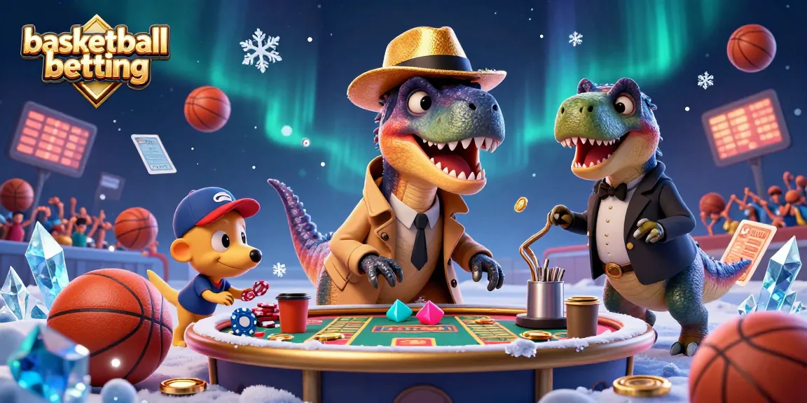 Experience basketball betting action with a velociraptor, stegosaurus, and compy gaming at a vibrant table.