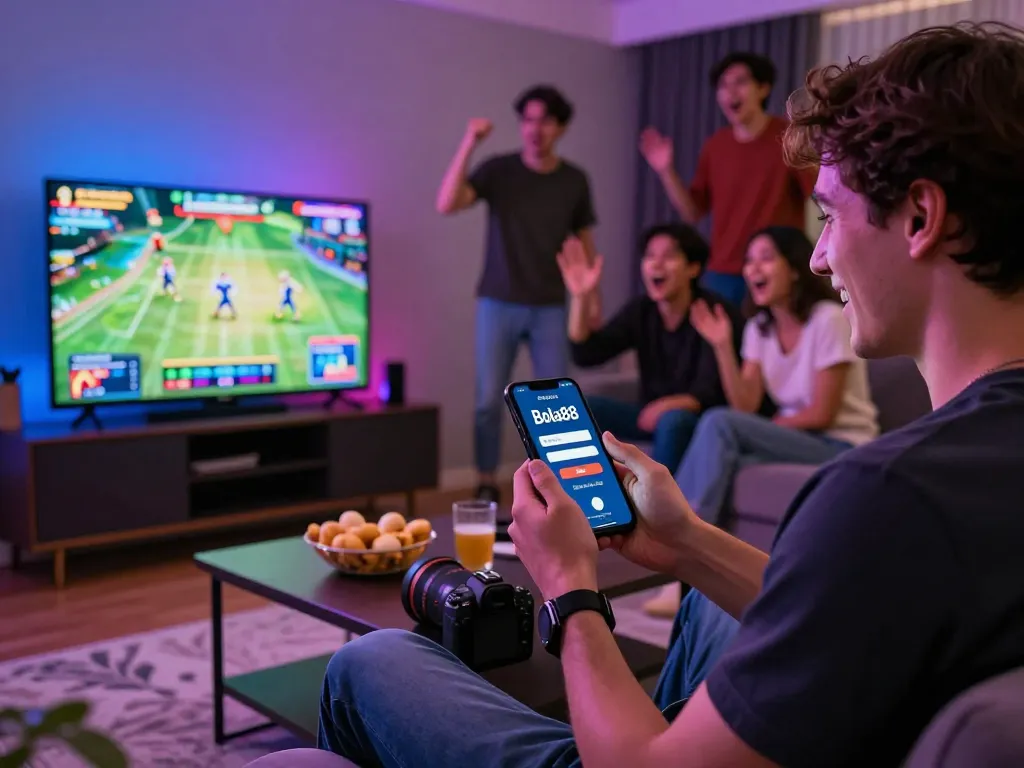 Bola88 Login screen displayed on smartphone in social gaming setup.