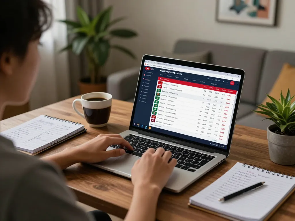 KÈO TRỰC TUYẾN betting interface on a laptop in a cozy home setting, engaging user experience.