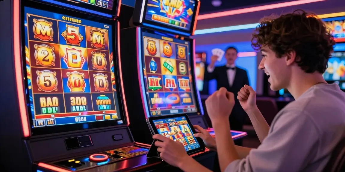Exciting online gaming experience with a user playing slot7000 on a tablet amidst vibrant graphics and digital casino backdrop.
