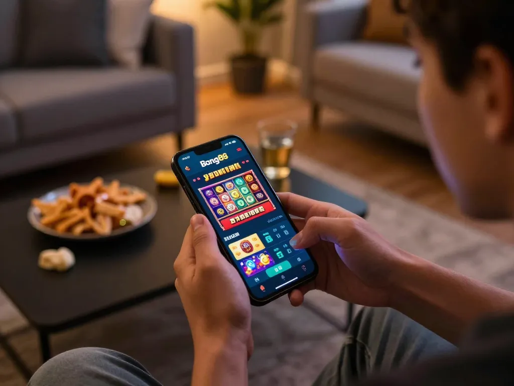Bong88 app showcased on a smartphone during an engaging online gaming session, highlighting exciting slot game graphics.