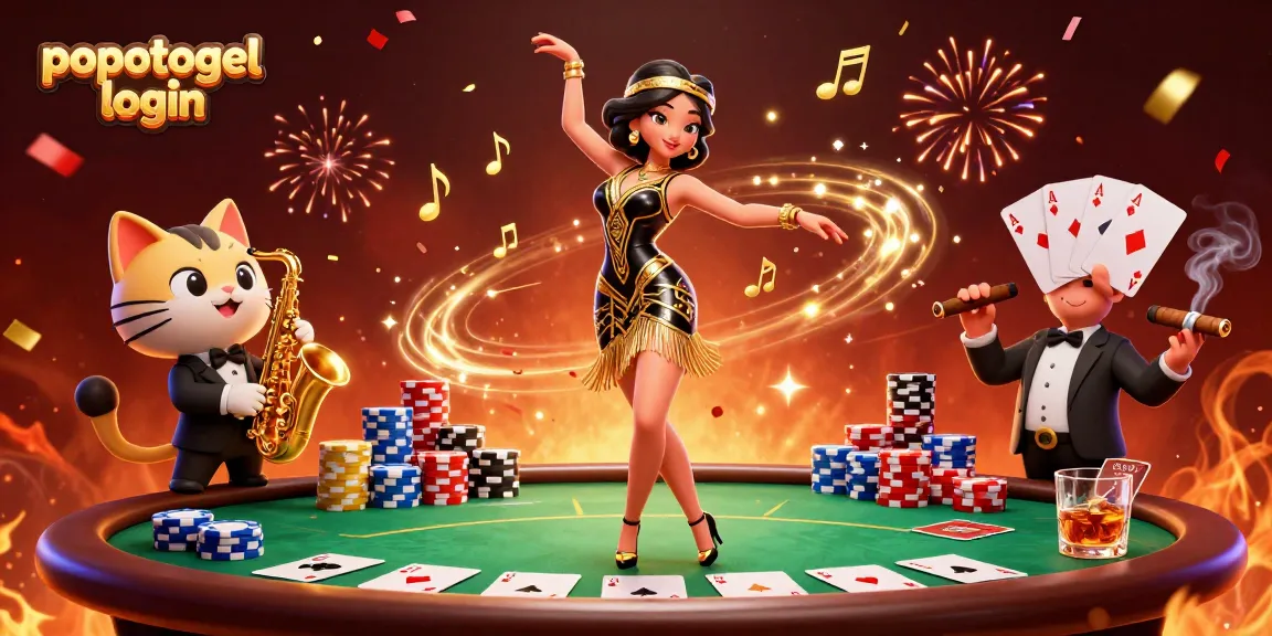 Experience the excitement of popotogel login with vibrant casino characters and festive elements.