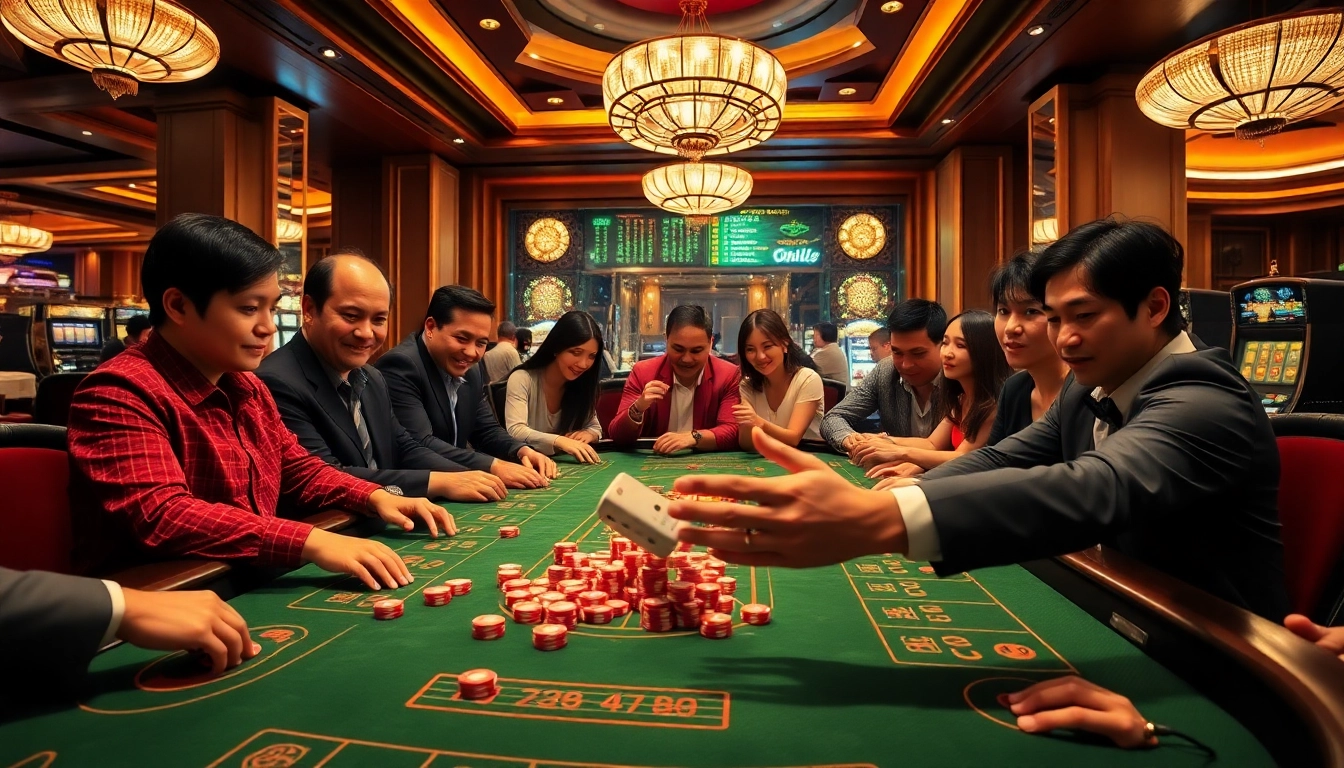 Xóc đĩa game in action with diverse players emphasizing excitement and tension.