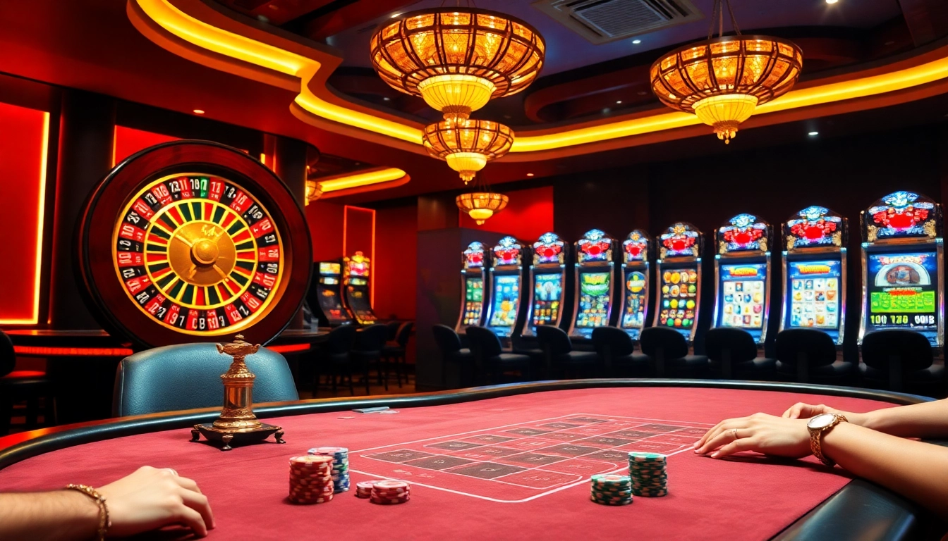 Players enjoy high-stakes poker and roulette in a luxury casino environment, featuring the B52 gaming experience.