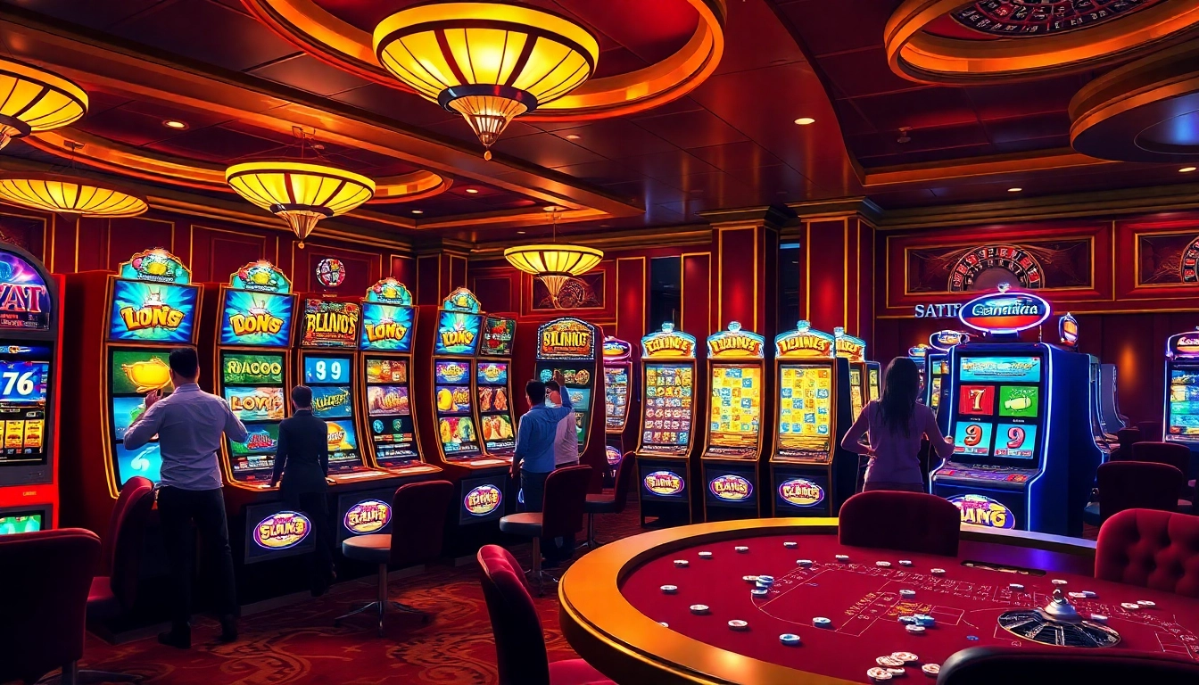 Experience the excitement of slot gacor hari ini with vibrant casino games and players enjoying jackpots.