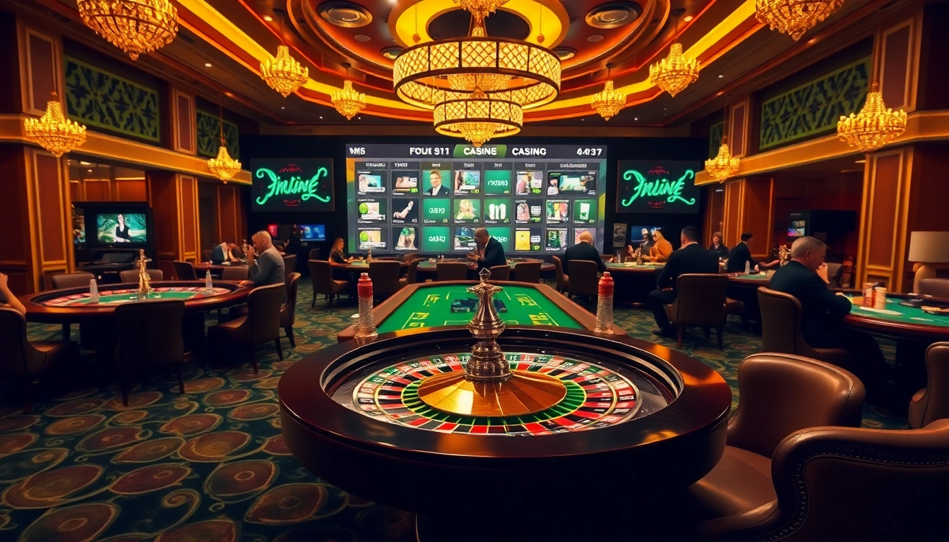 Experience gambling excitement with the hidden wiki in a luxurious casino scene featuring roulette and poker.