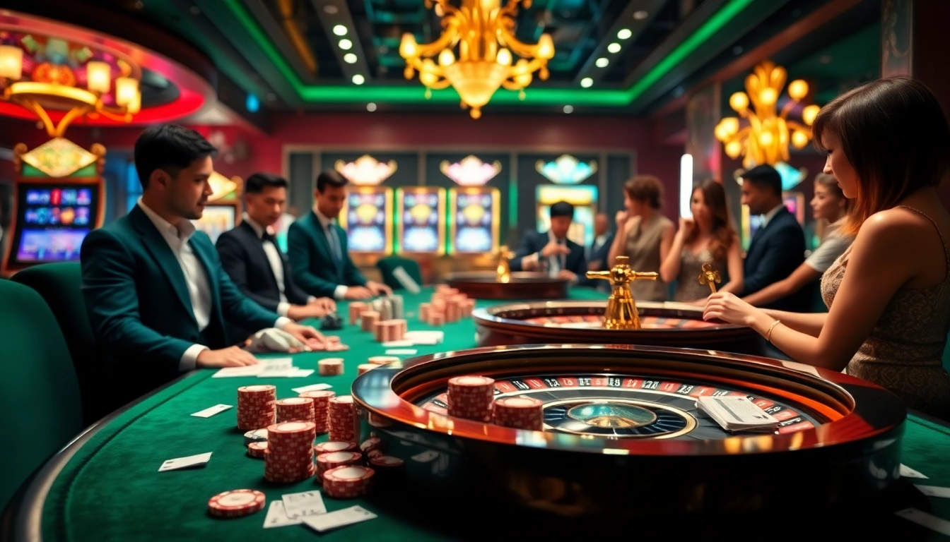 Players engaging with glamorous casino features at 32win, showcasing excitement and high-stakes gaming.