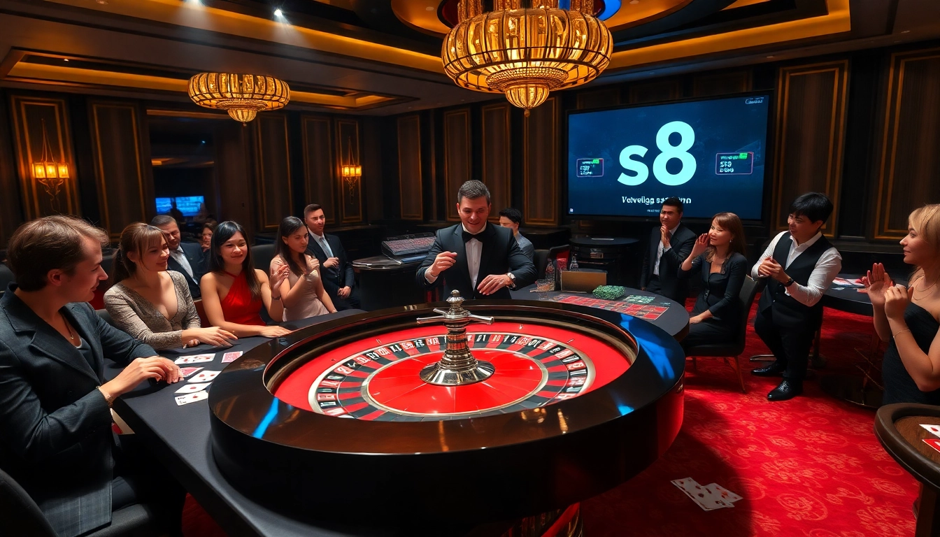 Players engaging with the roulette table at a luxurious casino, focusing on the s8 betting experience.
