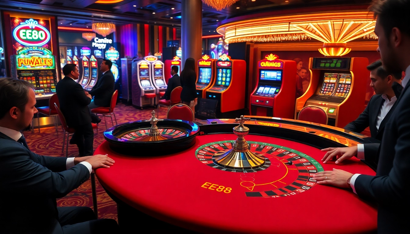 Experience excitement at the EE88 casino table with thrilling roulette and vibrant slot machines.