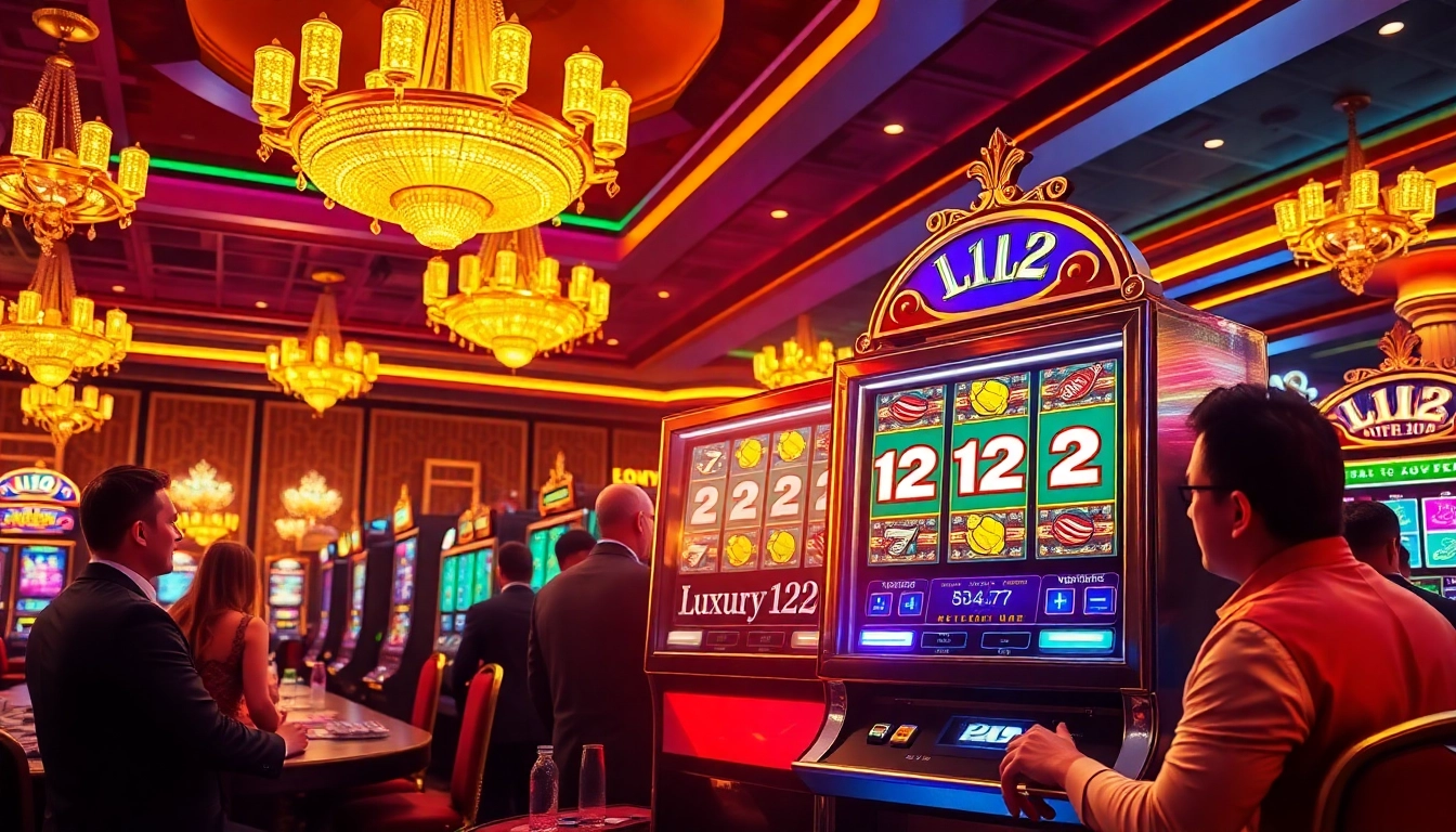 Players enjoying the Luxury12 slot machine in a sophisticated casino environment.