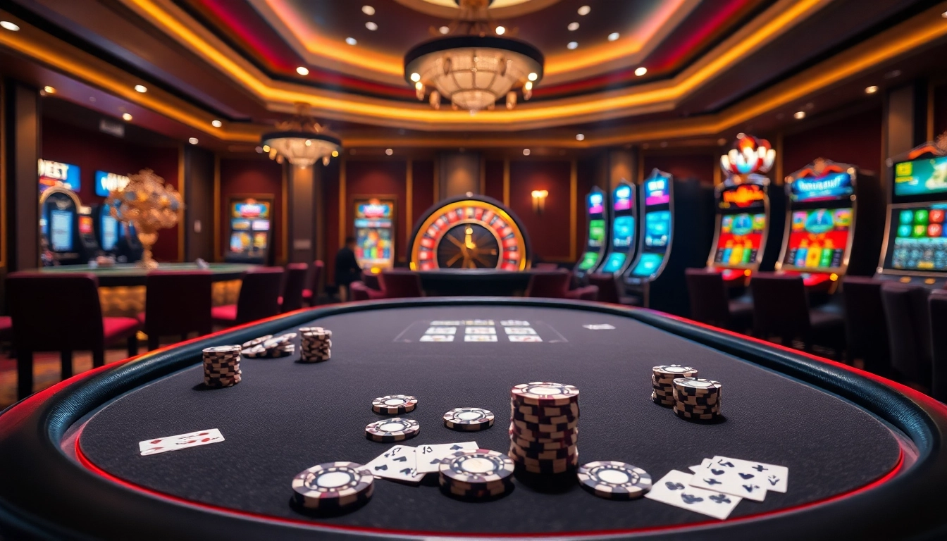 Exciting gambling scene at https://xin8820.me/, showcasing a poker table and roulette wheel.