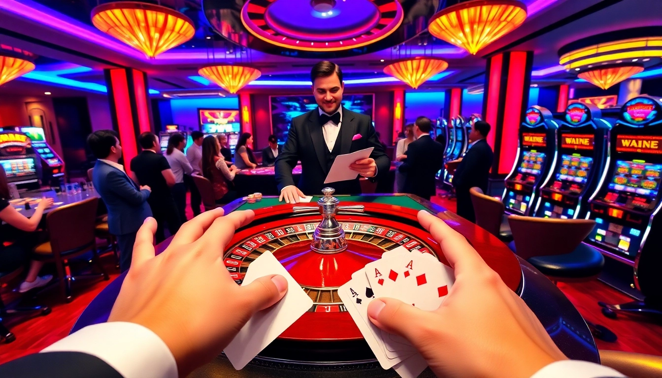 Excited players at a luxurious casino table with elements from https://go88vn.digital/ showcasing thrilling gambling action.