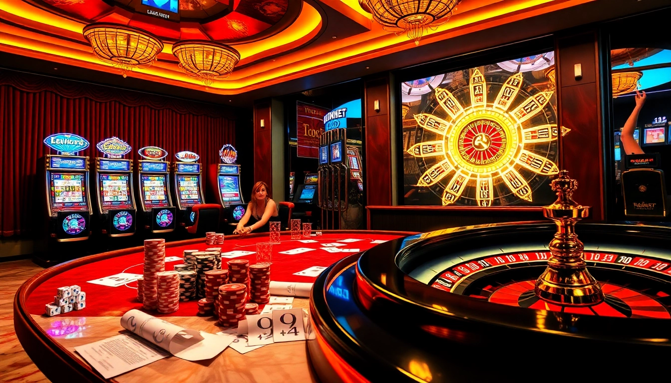 Engaged players enjoying games at xn88 net casino with vibrant lights and luxurious settings.