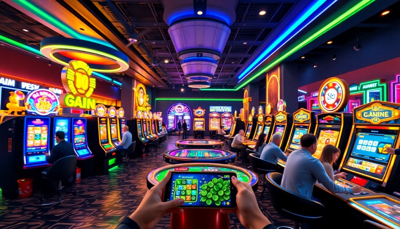 Experience the excitement of online gaming at https://go8s.bio/ with vibrant digital casino scenes showcasing modern slot machines.