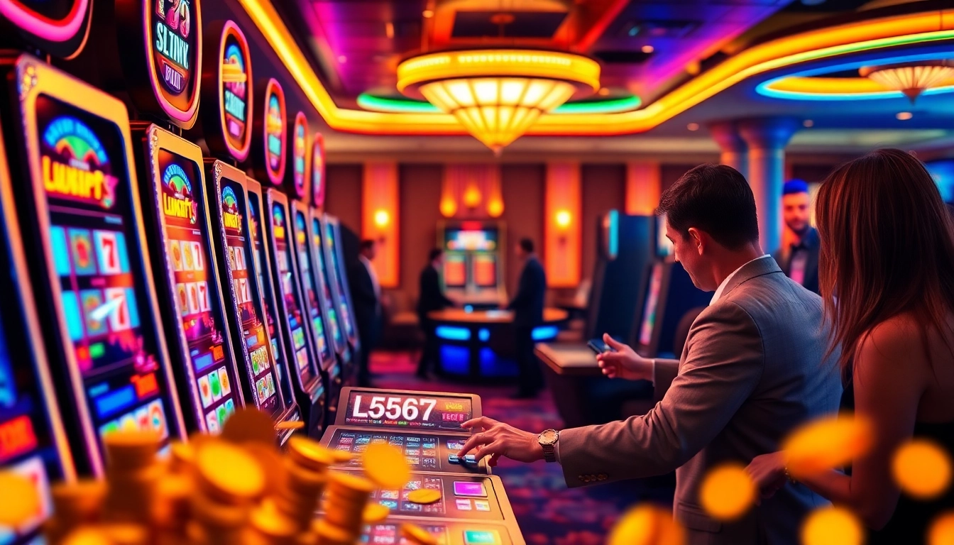 L567 slot machine experience with players celebrating wins in an exciting casino atmosphere.