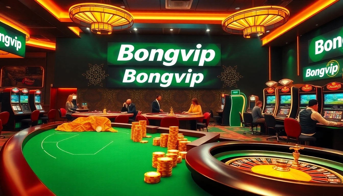 Bongvip offers an exciting online gambling experience with vibrant casino tables and players engaged in thrilling games.