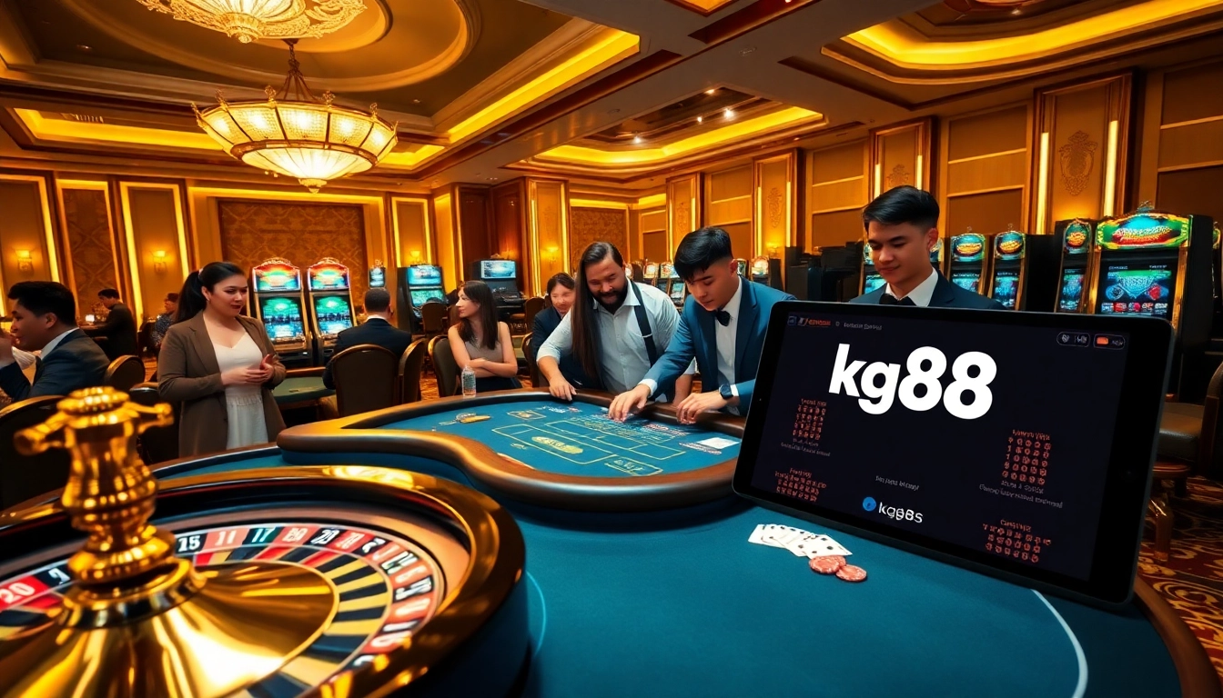 Experience the thrill of kg88 with dynamic roulette and poker gameplay in an upscale casino environment.
