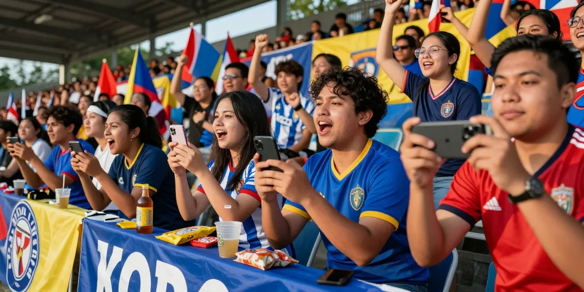 Fans enjoying koora live soccer matches on mobile devices in a vibrant stadium atmosphere.